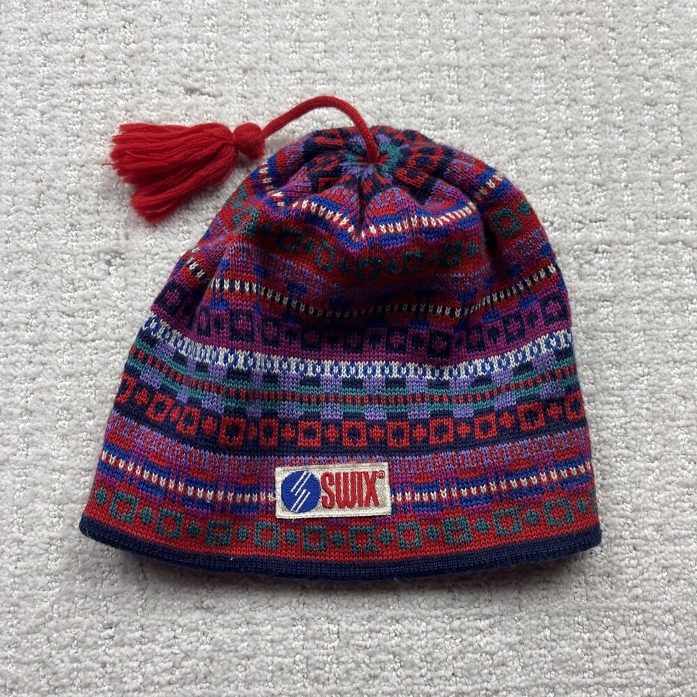 Vintage 90s Swix Norway Hat Beanie Wool Blend Ski Fair isle Nordic Scandinavian